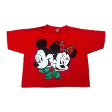 Vintage Disney Mickey Minnie Mouse Mistletoe Christmas Crop Top Shirt