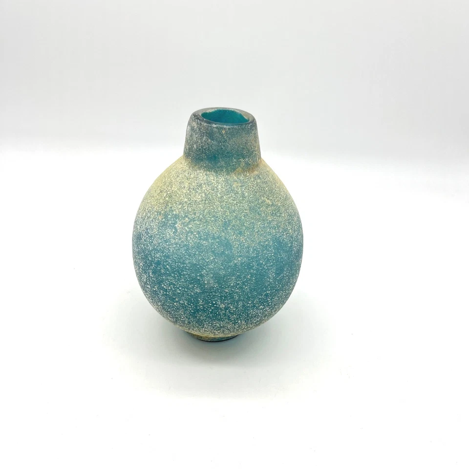 Jarrón de vidrio costal azul verde desgastado para Mercedes en forma de orbe redondo Foto 2 de 4