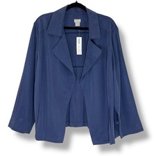Chico  s Soft Twill Drape Jacket Blazer Size 4 20/22 Lyocell Blue Casual NEW