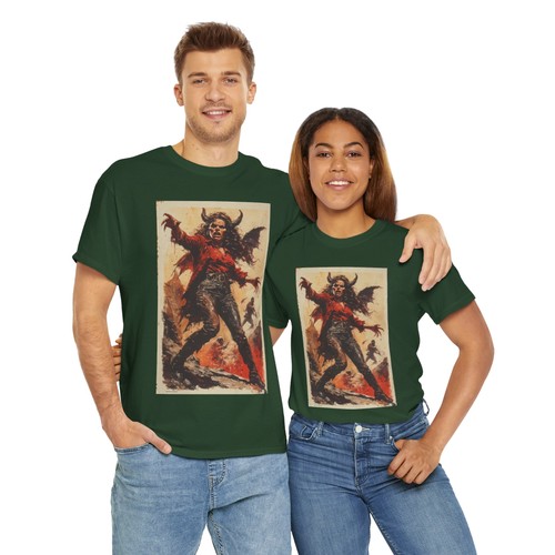 Demon Lady Gothic Graphic Tee Heavy Cotton Shirt, Alternative Style Horror Theme - Picture 13 of 47