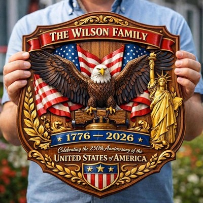 250th Anniversary America Door Hanger, 1776 2026 Patriotic Wood Door Sign, Ameri