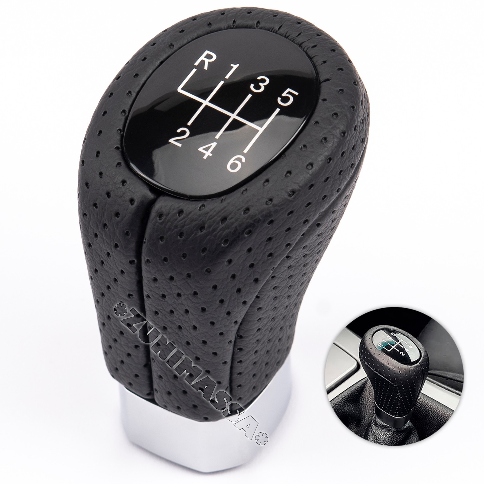 Pommier de vitesse 6 rapports en cuir perforé pour BMW E90 E81 X1 Noir