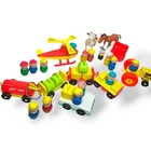 Vintage Fisher Price Little People Wood Lot Airport Farm School Bus 1965-1976