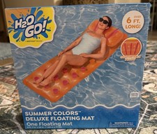 New Sealed Box Bestway Orange  Pink Deluxe Floating Mat attached pillow 220lbs