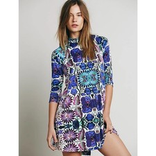 Free People New Romantics Floral Fiesta Print Retro Boho Mini Tunic Dress Small