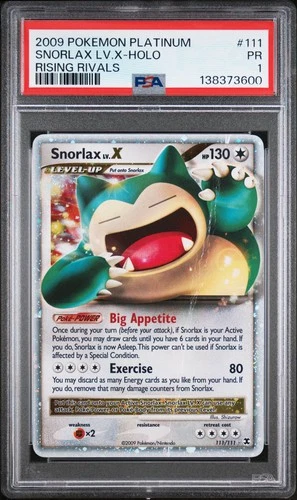 2009 POKEMON PLATINUM RISING RIVALS #111 SNORLAX LV.X-HOLO PSA 1