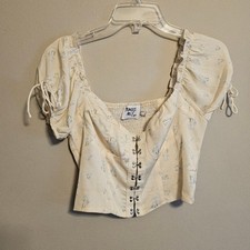 Princess Polly Pale Yellow Bustier Crop Top Floral Short Sleeve US 8
