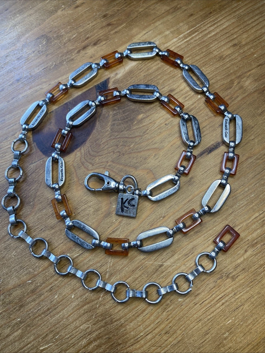 Y2K Silver Filigree Belt Metal Chain Amber Resin Romantic Low Slung Adjustable Orange Belts Women main image 2