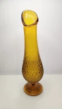 Vintage Fenton Art Glass Hobnail Swung Vase Honey Amber Footed 13"