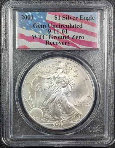 2001 ASE $1 1OZ Silver PCGS GEM UNC WTC Ground Zero Recovery 9-11-01 Ships Free!