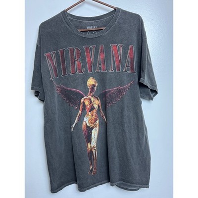 Nirvana In Utero Band T Shirt Black Washd Graphic Print L Rock 90s Concert Music