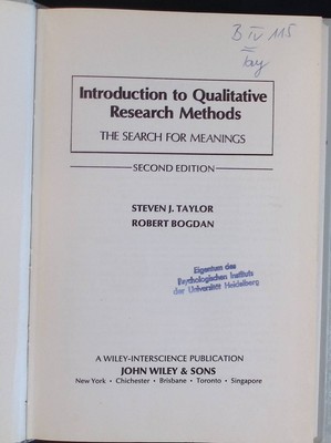 Introduction to Qualitative Research Methods: The Search for Meanings Taylor, St