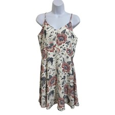 LOFT Outlet Floral Print Fit Flare Dress White Pink Navy Sleeveless Beach Size 6