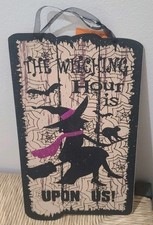 Hanging Halloween Witch Sign Decor With Glitter