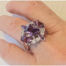 Amethyst & CZ Sterling Silver Ring with Garne...