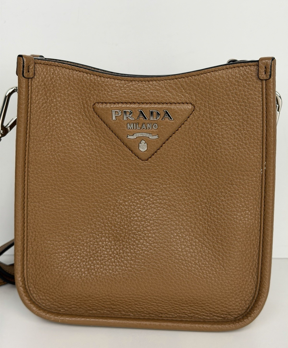 Prada Vitello Daino Soft Mini Hobo Messenger Bag in Caramel Brown