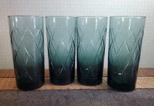 Teal Ombre Diamond Pattern 12oz Glasses SET of 4 Tumblers Excellent Condition 