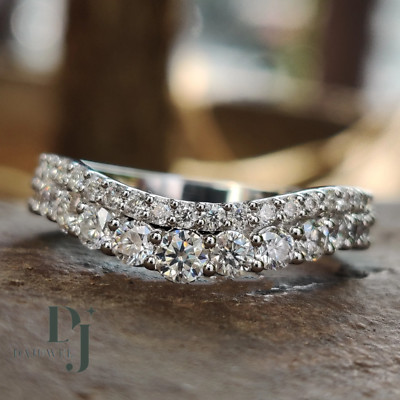 Moissanite Curved Wedding Band Solid 14K White Gold 2.00 CT Excellent Round Cut