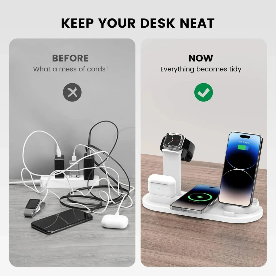 6 in 1 Fast Multi Function Charging Stand Wireless Phone Charging Station Silver - Image 2 of 4