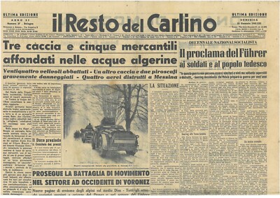 Il resto del Carlino 31 gennaio 1943 Giornali di guerra  