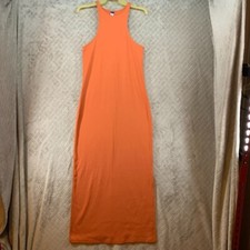 Old Navy Womens L Long Midi Dress Orange Ribbed Racer Back Sleeveless Slit Leg
