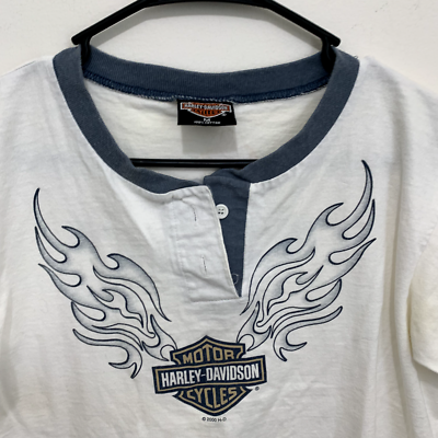 T-shirt Femme Harley-Davidson Manches Courtes – Taille Medium, Noir Et Blanc, Occasion Très Bon état