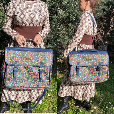 Borsa a tracolla Ken Scott blu vintage secchiello fantasia floreale  ecopelle