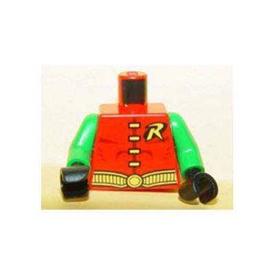 LEGO Minifig Torso, 'R' Symbol, 4 Yellow Clasps & Belt Pattern / Green Arms