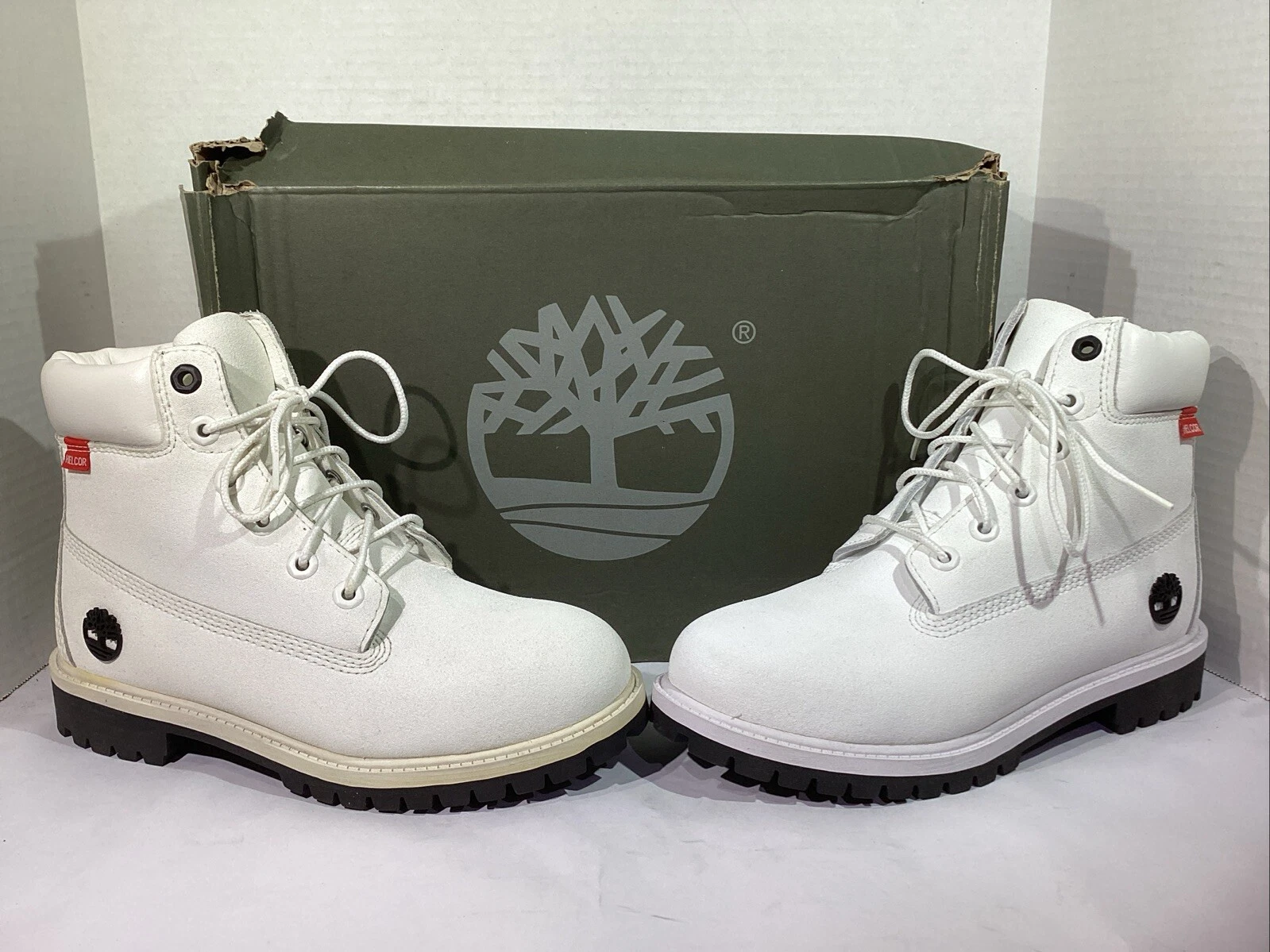 Stivali da lavoro Timberland Youth taglia 5 EU 37 5 Premium 6" scamosciati bianchi WP AJ 581