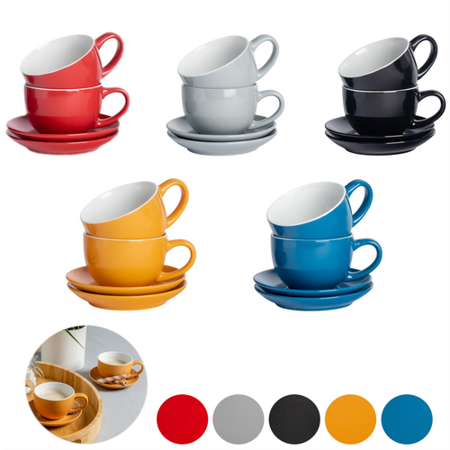 Cappuccino Cup & Saucer Set 2/12pc Coloured Coffee Tea Cup and Saucer ...