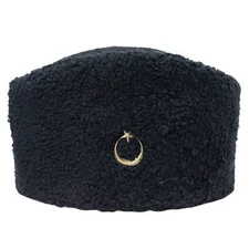 Atatürk Hat - Black Sheepskin - Unisex - Handmade Leather - Turkish Crescent