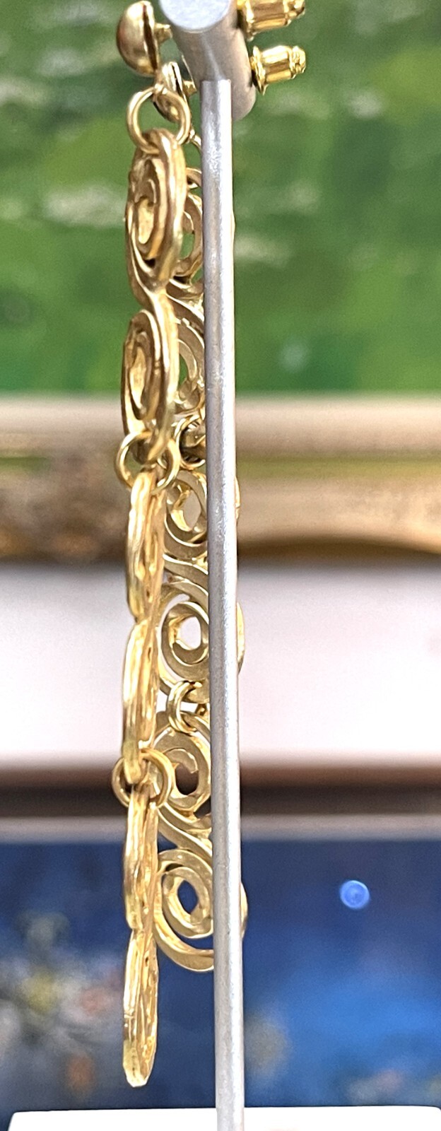 Brushed Gold Segmented Circular Scroll Long Post … - image 3