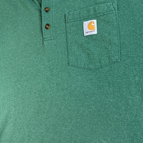 Carhartt Shirt Mens M Green Heavyweight Short Sleeve Henley Pocket Tee Workwear* - Picture 4 of 11