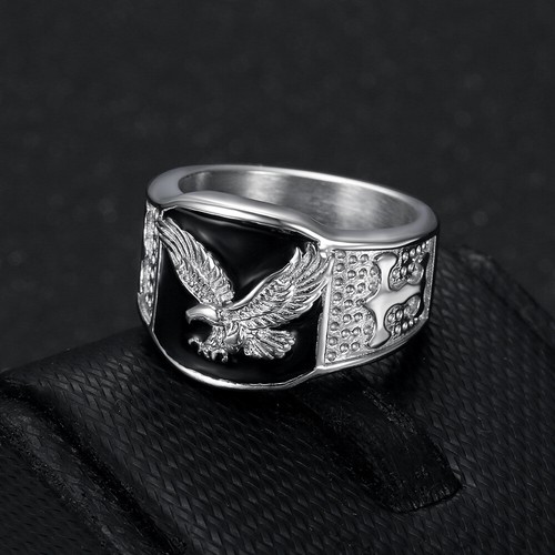 New Black Oil Drip Eagle Ring 316L Stainless Steel Gold Plated Jewelry - Bild 8 von 10