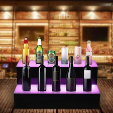 2 Tier Step - LED Lighted Back Bar Liquor Bottle Shelf Glowing Display Stand NEW
