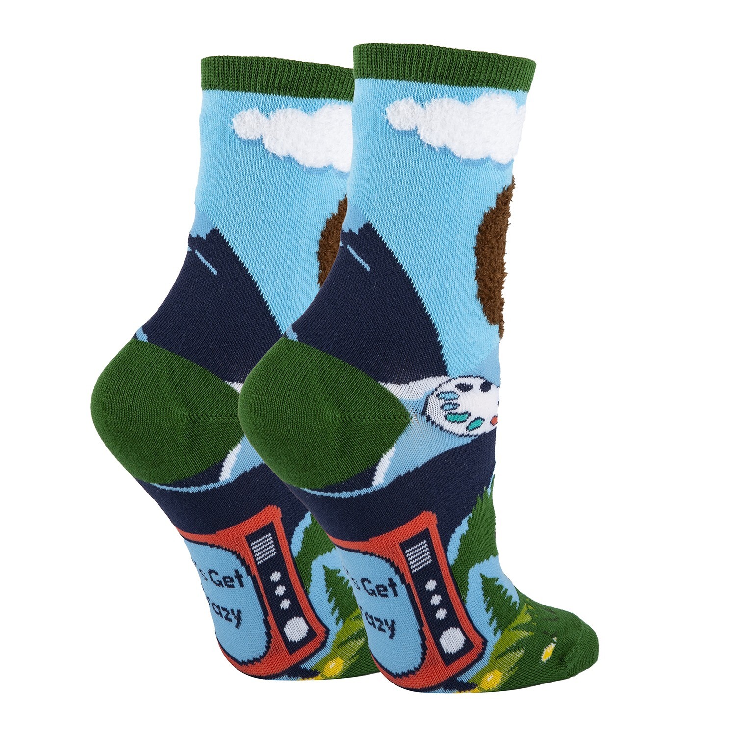 Womens Bob Ross Funny Crew Socks, Let’s get Crazy, Colorful Crazy Socks