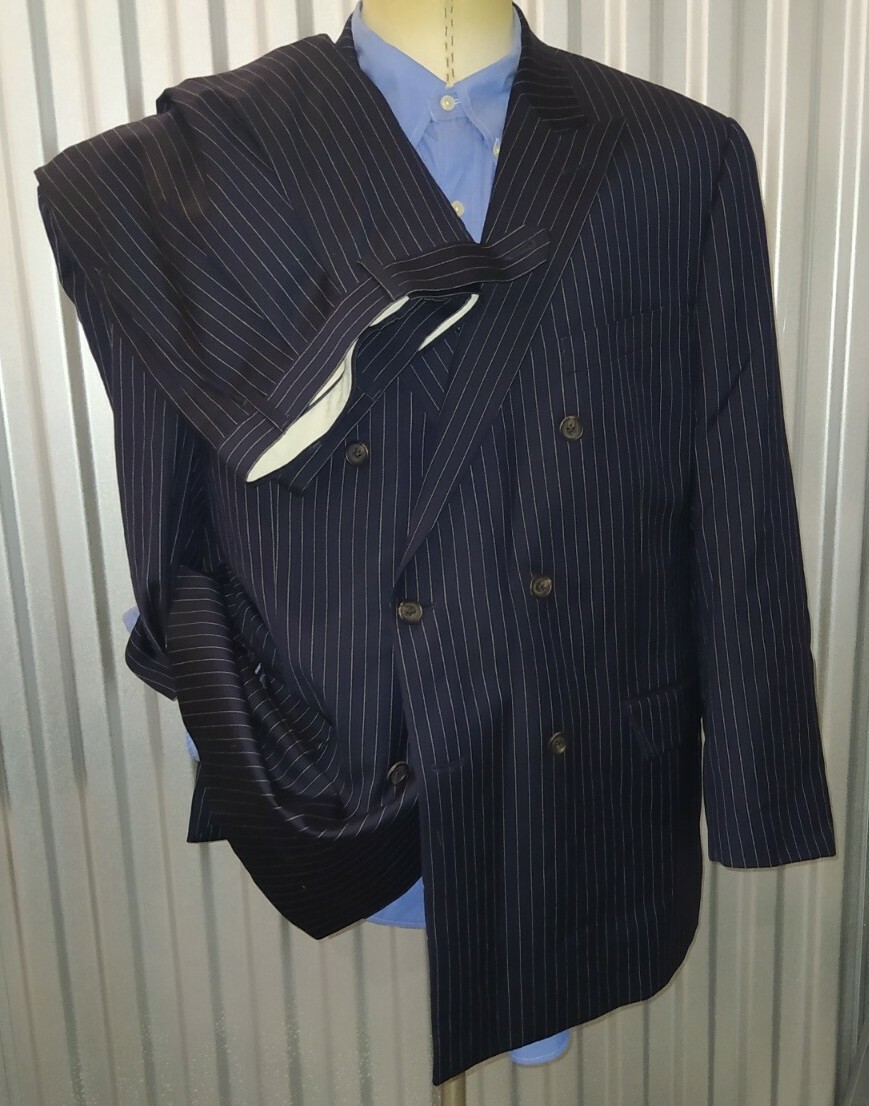 Ralph Lauren Double Breasted peak stripe 2pc Suit 44R Jacket