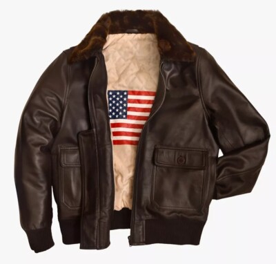 Men A2 Aviator Air Force Navy G-1 Real Leather Flight Bomber Biker Jacket Brown