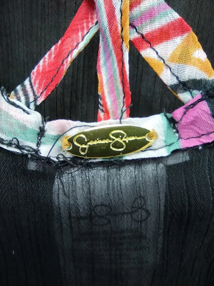 Blusa túnica Jessica Simpson para mujer pequeña 60" busto negra transparente encubrimiento Foto 3 de 4