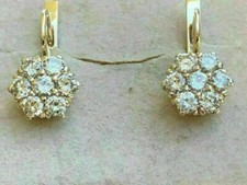 1.00 Ct Round Diamond Women's Cluster Flower Drops Earrings 14k Yellow Gold Over