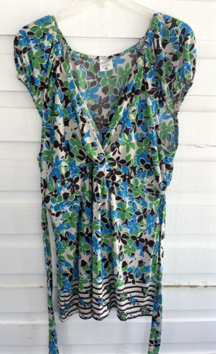 Motherhood Maternity Green & Teal Cap Sleeve V-Neck Tie Back Tunic Top Size 1X - Picture 1 of 6