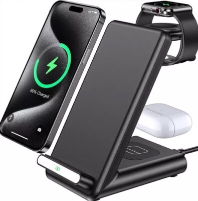 QKXC X3 Pro Black 3 in 1 Fast Wireless Charging Station Compatible With iPhone
