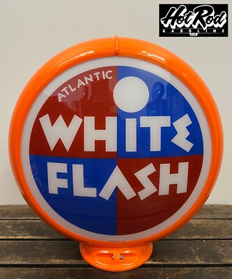 #ad ATLANTIC WHITE FLASH Reproduction 13.5quot; Gas Pump Globe Orange Body $175.00