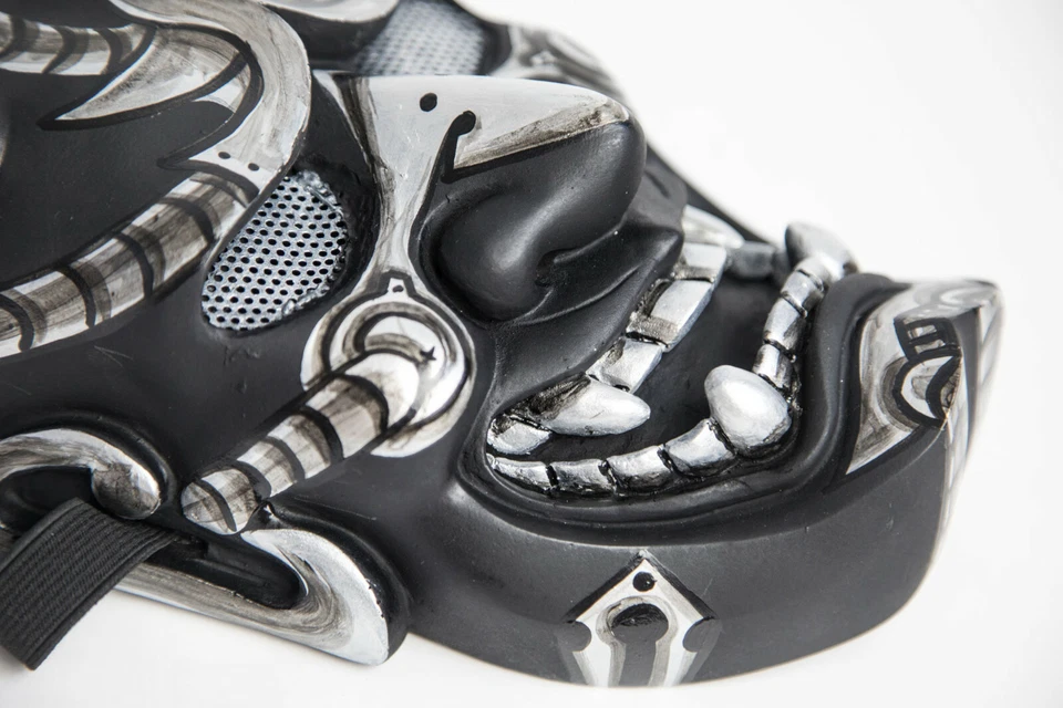 Silver Japanese Samurai Hannaya Warrior Halloween Mask Oni Onimaru Cosplay - Image 4 of 4