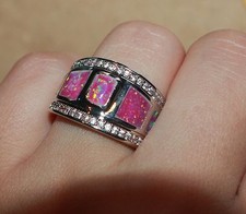 pink inlaid fire opal zircon ring silver plate jewelry chic engagement wedding