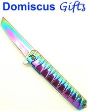 8 1/4" NEW! Falcon RAINBOW Spring Assisted RETRO Tanto POCKET Folding KNIFE 