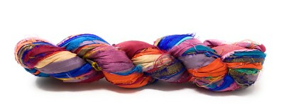 #ad Fair Trade Recycled Sari Silk Ribbon 100 gram Skein MULTI COLORED $12.00