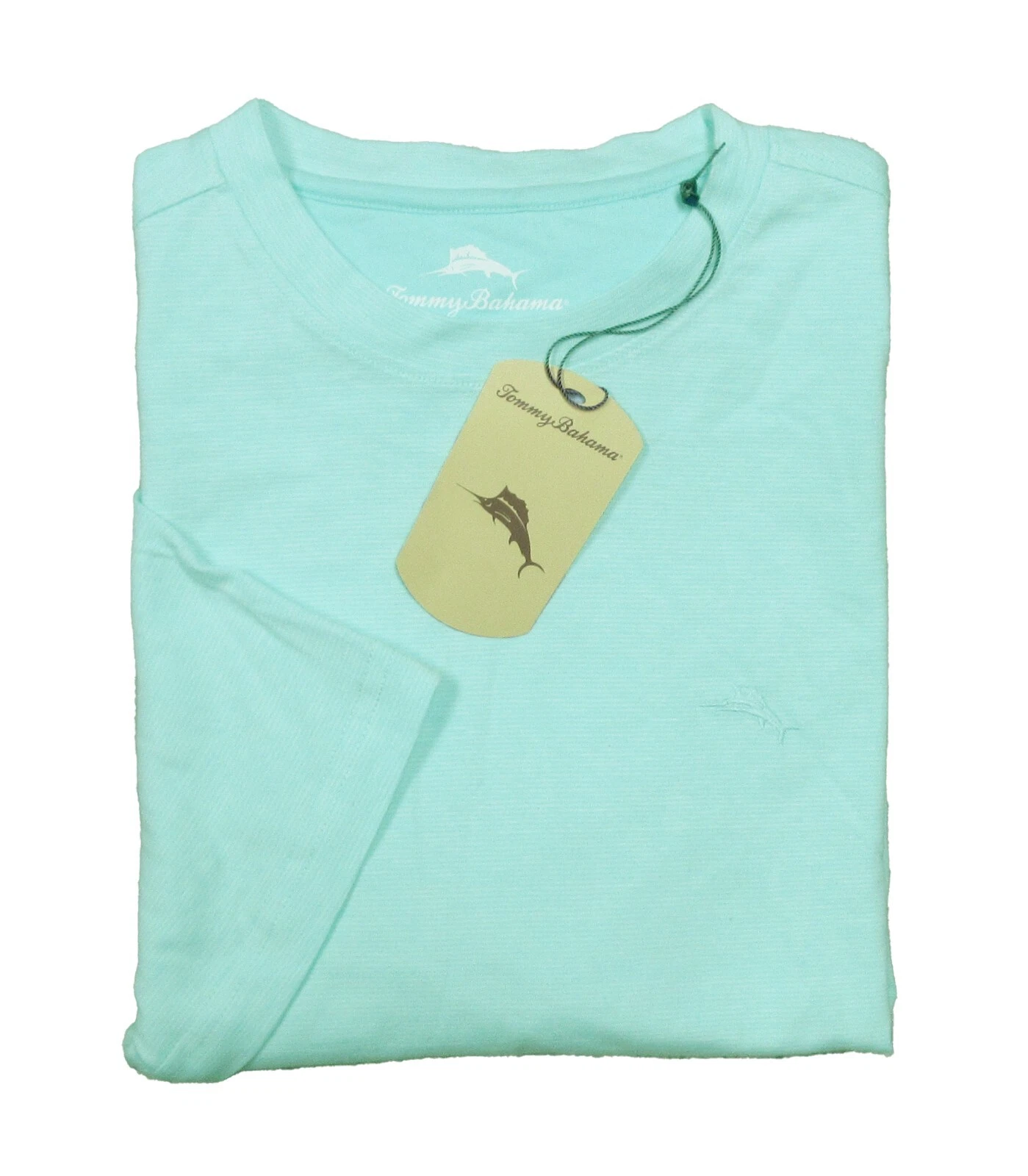 Tommy Bahama Men's Aqua Mist Blue Fine Stripe Crew-Neck Short Sleeve T-Shirt