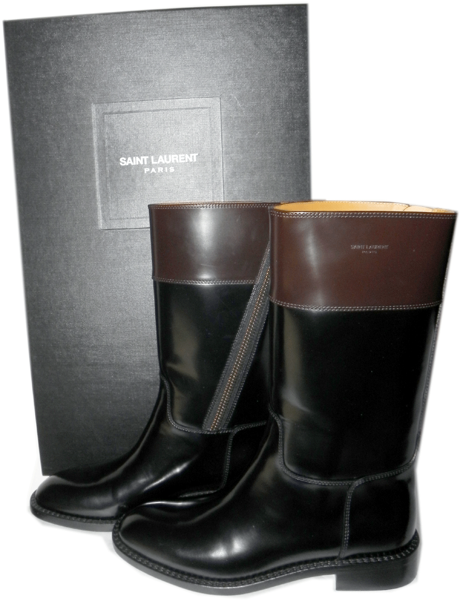 Yves Saint Laurent Boots Paris Cavaliere Riding Shoes Black Flat