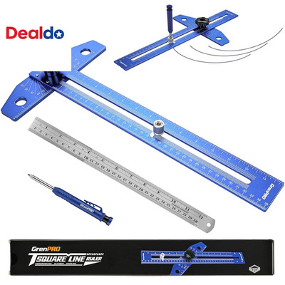 Woodworking Scriber Marking Line Ruler with Carpenter Pencil & Metal Ruler, Adju